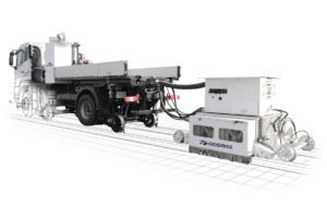 Road-rail track grinding truck V2R-M developed for preventive and corrective rail grinding