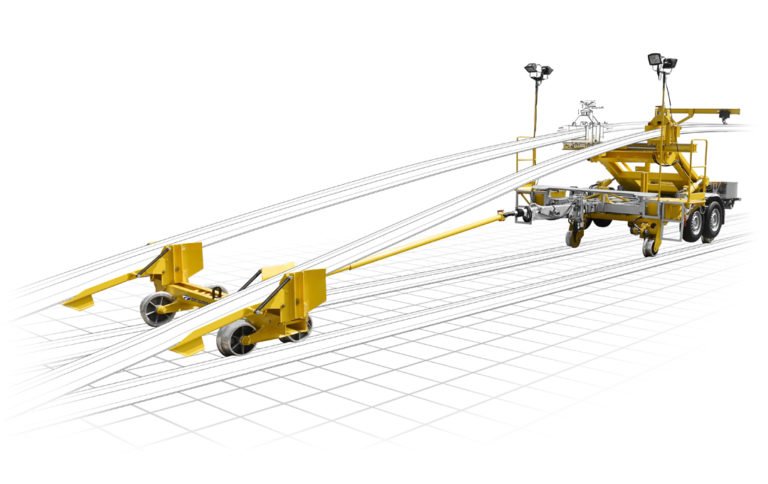 Die mobile Schienenentladevorrichtung Modell EMD entlädt die Schienen entlang des Gleises.