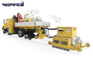 Road-rail maintenance vehicle Metal Wizard for track maintenance grinding with 8 powerful grindstones