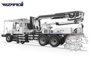 Road-rail inspection vehicle Sky Wizard for bridge and tunnel inspection offering a long reach and a high lifting capacity