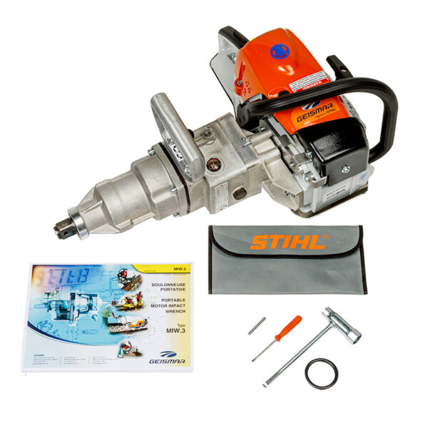 Gas powered impact wrench with its accessories and user guide